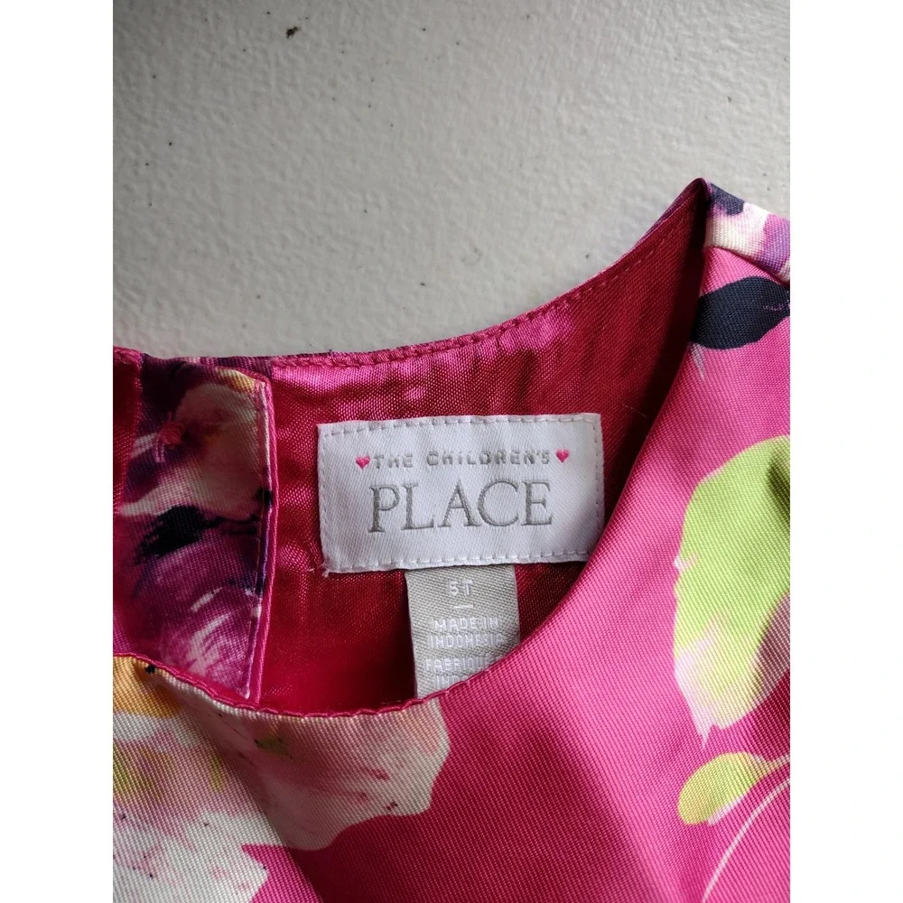 The Childrens Place Girls 5T Pink‎ Floral Satin Sleeveless Party Dress Pleated
